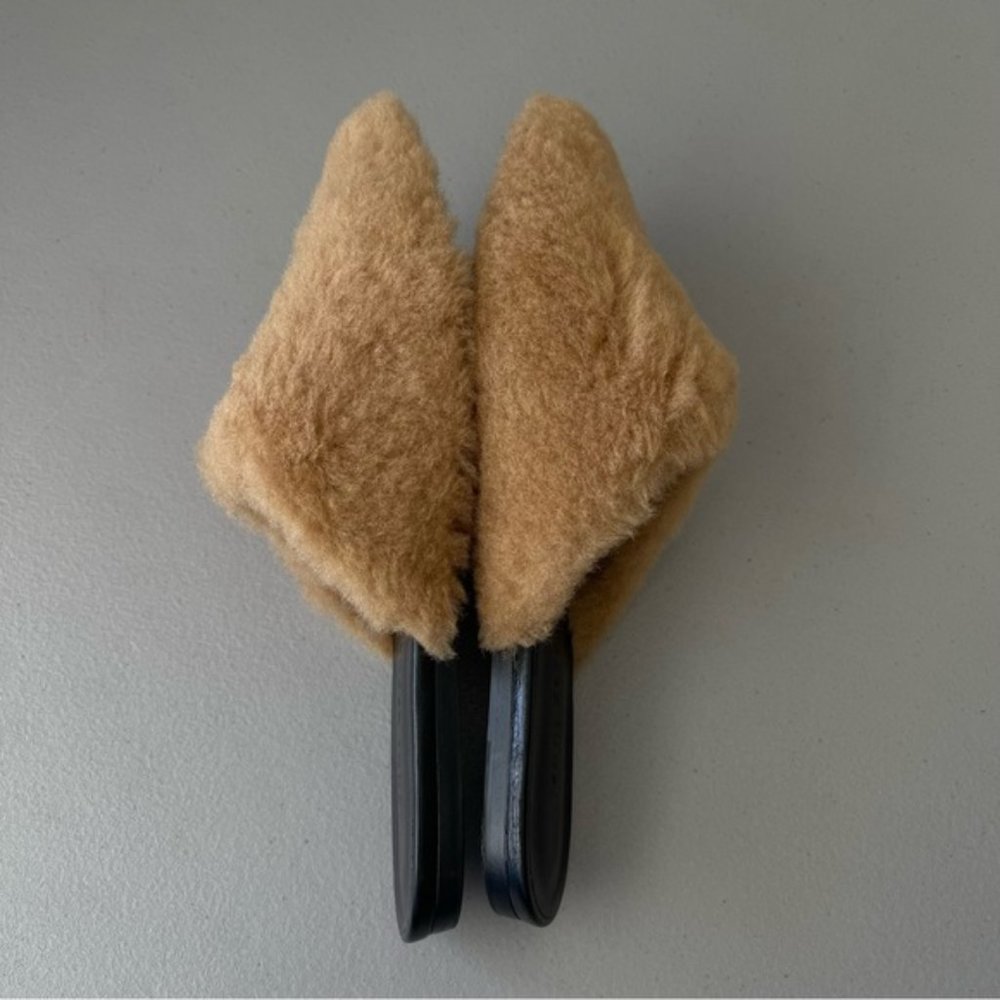 Jenni Kayne Shearling Pointed Toe Flat Mule in Natural EU38 US7.5-8 - Picture 5 of 8